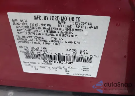 2018 Ford Ecosport Se z USA, uszkodzony, nr VIN MAJ3P1TE7JC203589